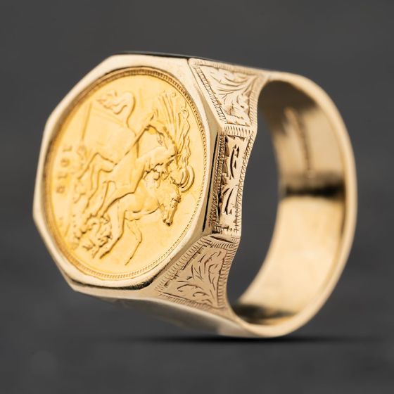 Second Hand Yellow Gold 1912 George V Half Sovereign Coin Ring 41201272