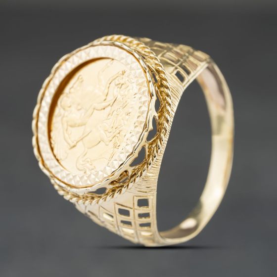 Second Hand Yellow Gold 1912 Half Sovereign King George Coin Ring 41201278