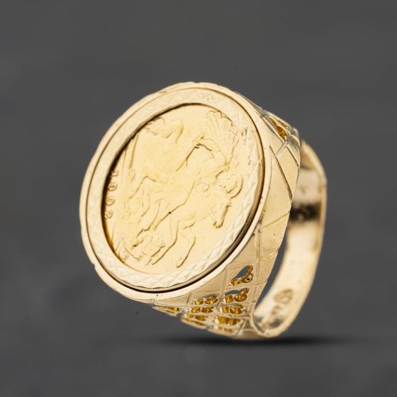 Second Hand 9ct Yellow Gold Edward VII 1902 Half Sovereign Coin Ring 41201286BND