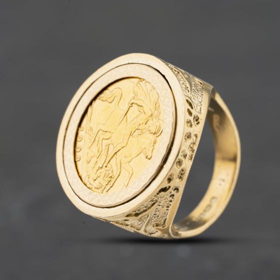 Second Hand 9ct Yellow Gold Edward VII 1908 Half Sovereign Coin Ring 41201289BND