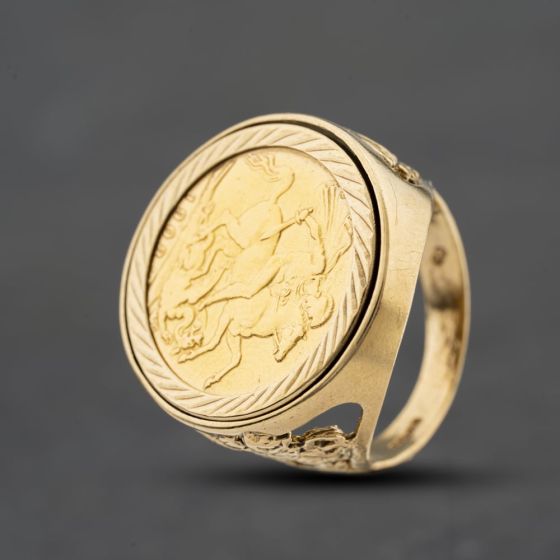 Second Hand Yellow Gold 1908 Full Sovereign Coin Ring 41201296