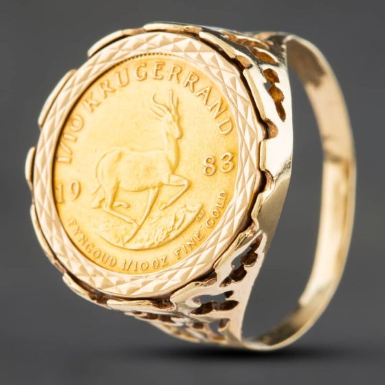 Second Hand Yellow Gold 1983 1/10Th Krugerrand Coin Ring 412058241