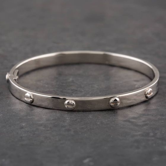 Second Hand 9ct White Gold Screw Head Standard Hinged Bangle 41211013