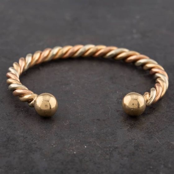 Second Hand 9ct Three Colour Gold Heavy Twist Standard Torque Bangle 41211116