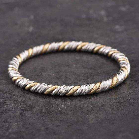 Second Hand 9ct Two Colour Gold Twisted Standard Hinged Bangle 41211194