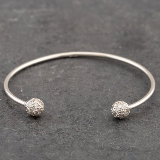 Second Hand 9ct White Gold Cubic Zirconia Pave Set Standard Torque Bangle 41211223