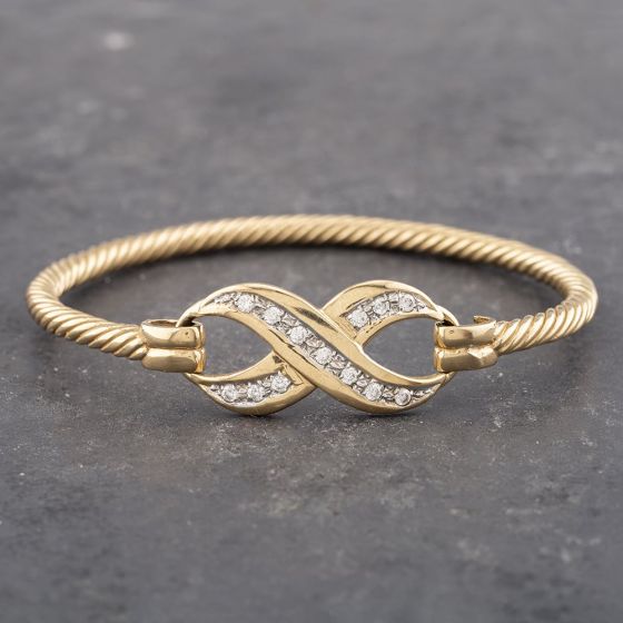 Second Hand 9ct Yellow Gold Cubic Zirconia Hook Over Gemstone Bangle 41211240