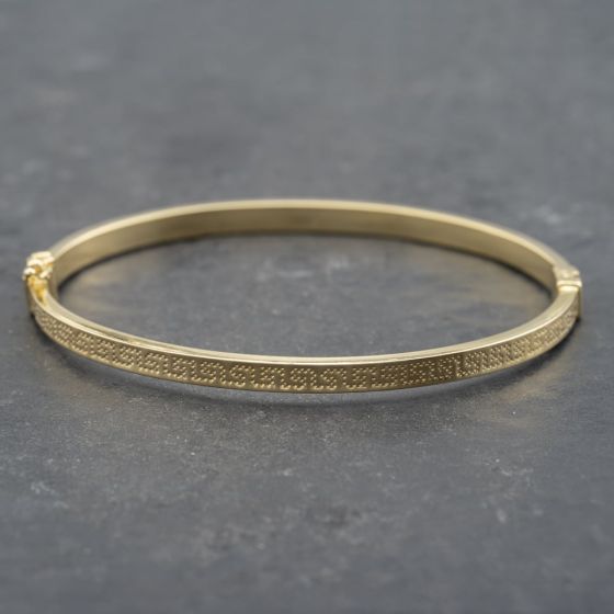 Second Hand 9ct Yellow Gold Greek Key Patterned Standard Hinged Bangle ...