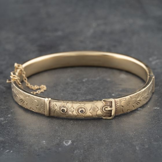 Second Hand Vintage 9ct Yellow Gold Buckle Standard Hinged Bangle 41211318