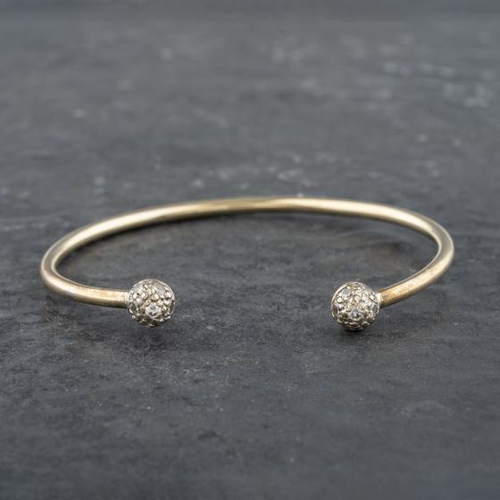 Second Hand 9ct Yellow Gold Cubic Zirconia Set Standard Torque Bangle 41211346