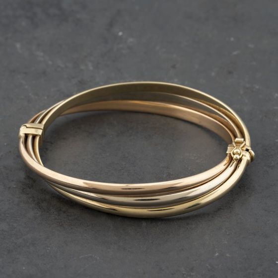 Second Hand 14ct Three Colour Gold Twisted Three Row Standard Hinged Bangle 41211355
