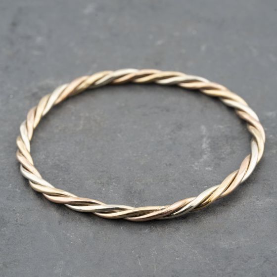 Second Hand 9ct Two Colour Gold Twisted Standard Simple Bangle 41211361
