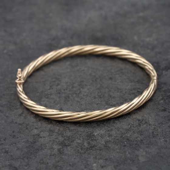 Second Hand 9ct Yellow Gold Twisted Hinged Bangle 41211365