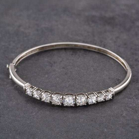 Second Hand Silver Graduating Cubic Zirconia Hinged Bangle 41211375