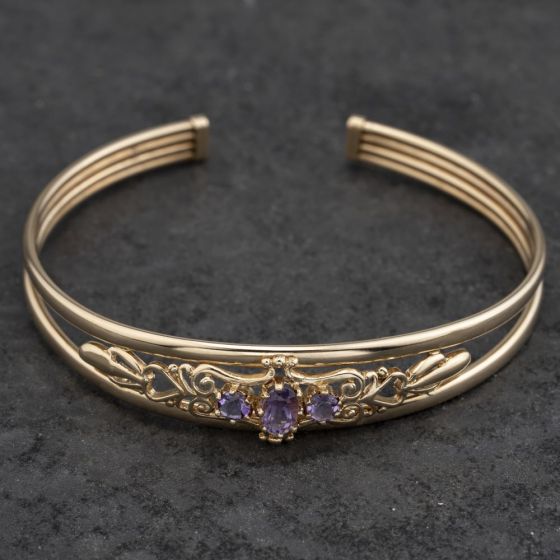 Second Hand 9ct Yellow Gold Amethyst Half Bangle 41211381
