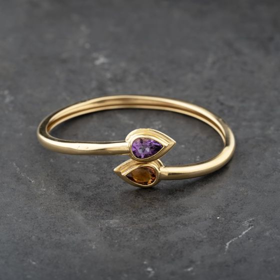 Second Hand 18ct Yellow Gold Citrine & Amethyst Set Torque Bangle 41211393