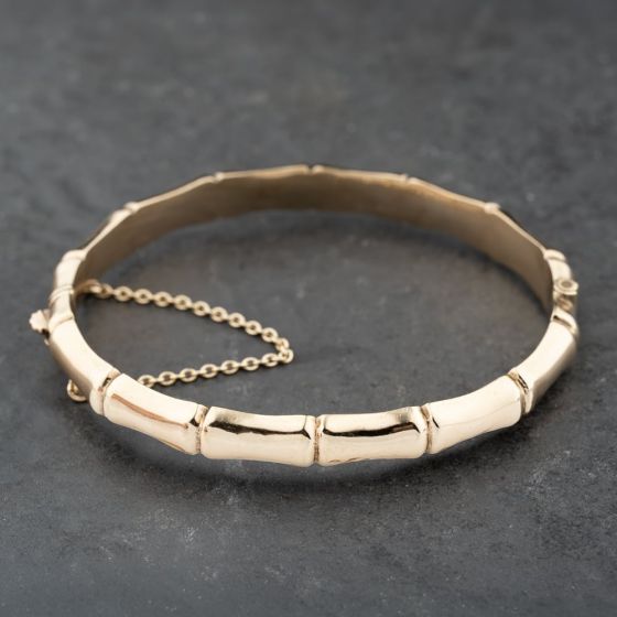 Second Hand Vintage 9ct Yellow Gold Bamboo Pattern Hinged Bangle 41211412