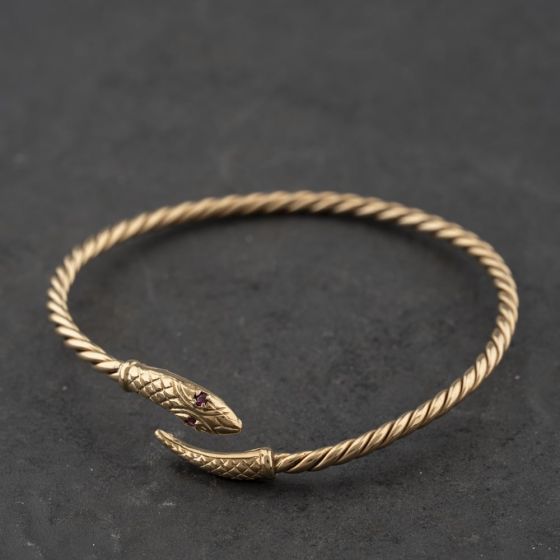 Second Hand 9ct Yellow Gold Ruby Twisted Snake Flexible Standard Cuff Bangle 41211422