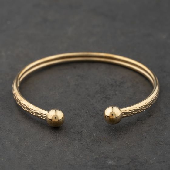 Second Hand 9ct Yellow Gold Celtic Style Pattern Torque Bangle 41211437