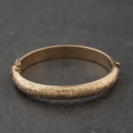 Second Hand Antique 9ct Rose Gold Hand Engraved Flower Pattern Small Hinged Bangle 41211438