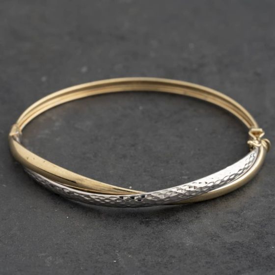 Second Hand 9ct Two Colour Gold Crossover Hinged Bangle 41211481