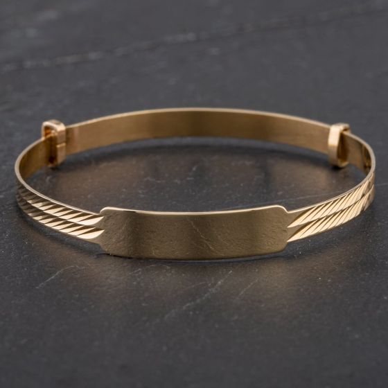 Second Hand 9ct Yellow Gold Engraved Childs Expanding Bangle 4121187