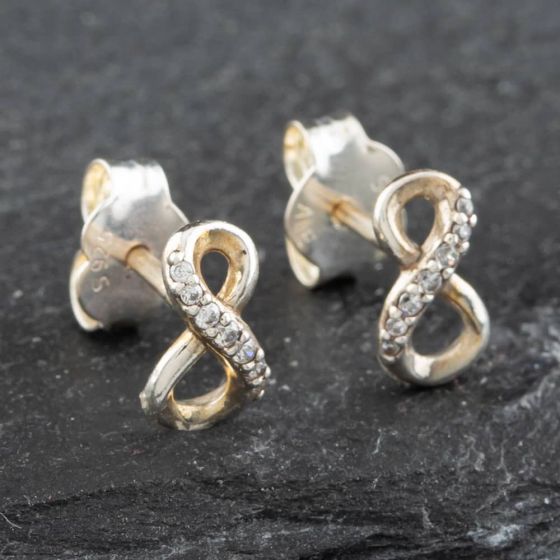 Second Hand Pandora Silver Cubic Zirconia Infinity Stud Earrings 41221094