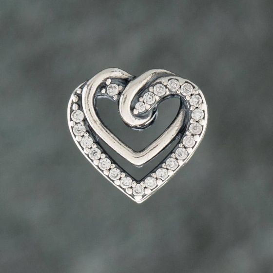 Second Hand Pandora Silver Cubic Zirconia Sparkling Entwined Hearts Charm 41221141