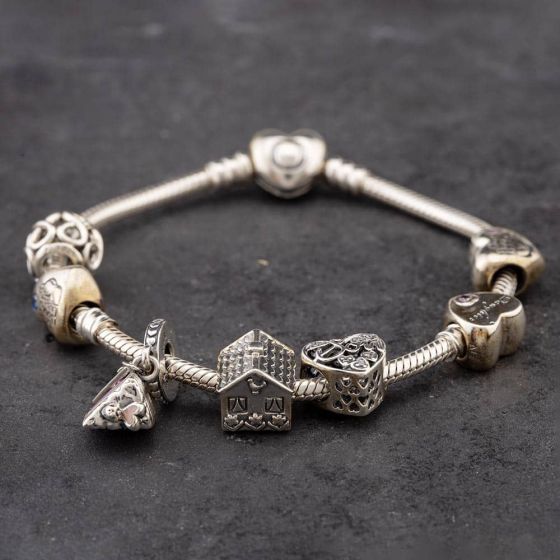 Second Hand Pandora Silver Assorted Charms 7 Inch Snake Charm Bracelet 41221180
