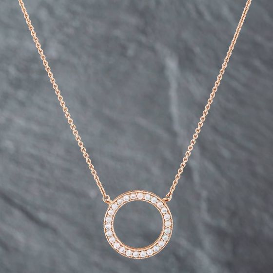 Second Hand Pandora Silver Cubic Zirconia Open Circle Pendant & 17.5 Inch Trace Chain 41221240