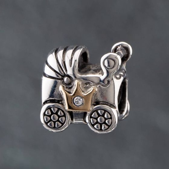 Second Hand Pandora Silver Cubic Zirconia Royal Baby 2013 Pram Charm 41221281