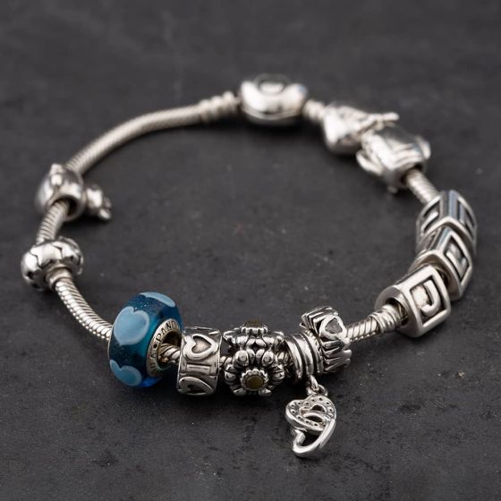 Second Hand Pandora Silver Multi Stone Assorted Bead 21cm Snake Charm Bracelet 41221312