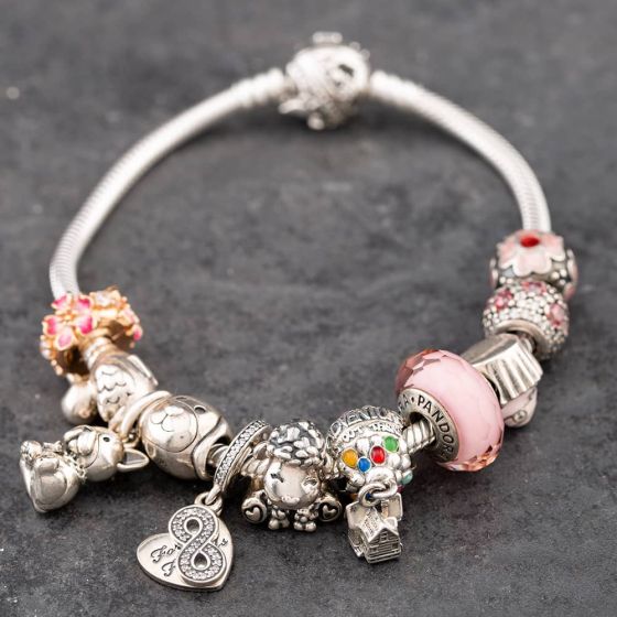 Second Hand Pandora Silver 11 Charms Included 8 Inch Charm Bracelet 41221356