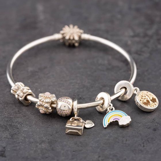 Second Hand Pandora Silver Snowflake Large Charm Bangle 41221362