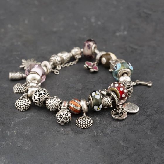 Second Hand Pandora Silver 22 Assorted Charms 21cm Charm Bracelet 41221369