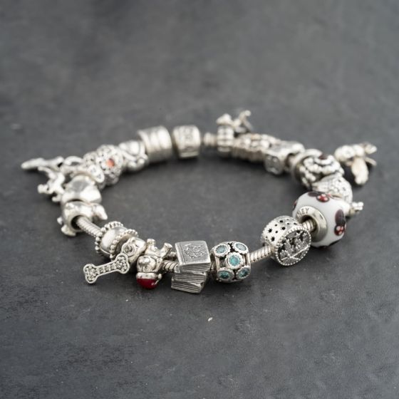Second Hand Pandora Silver Multi Stone Pandora Assorted 8 Inch Charm Bracelet 41221386