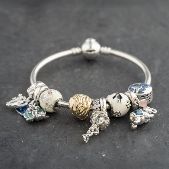 Second Hand Pandora Silver Multi Stone Pandora 9 Assorted Disney Medium Charm Bangle 41221387