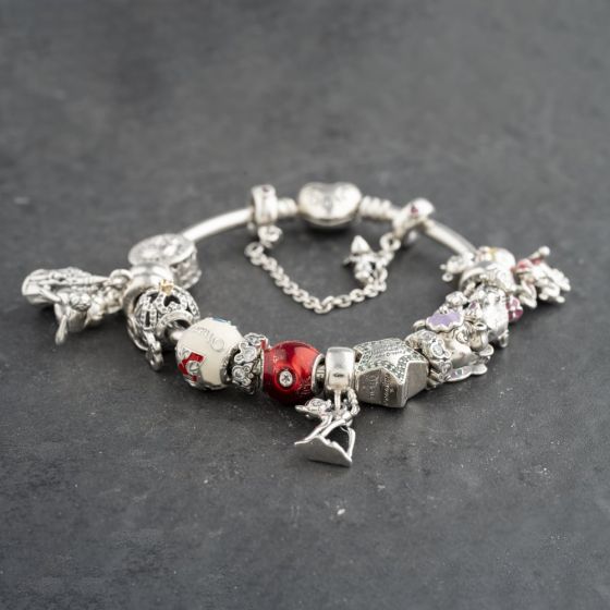 Second Hand Pandora Silver Multi Stone Pandora 16 Assorted Disney Medium Charm Bangle 41221388