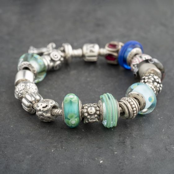 Second Hand Pandora Silver Multi Stone Pandora Assorted 8.5 Inch Charm Bracelet 41221389