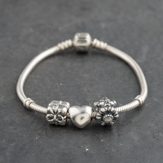 Second Hand Pandora Silver Multi Stone Pandora 3 Assorted 7.5 Inch Charm Bracelet 41221393