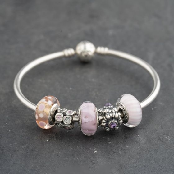Second Hand Pandora Silver Multi Stone Pandora 5 Assorted Medium Charm Bangle 41221395