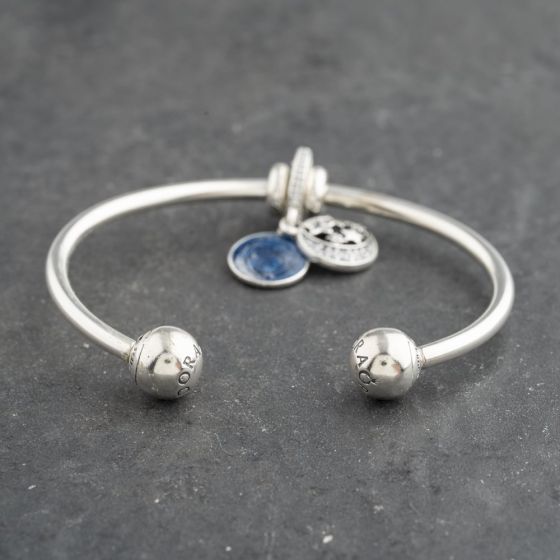 Second Hand Pandora Silver Cubic Zirconia Pandora Moon And Stars Small Torque Charm Bangle 41221398