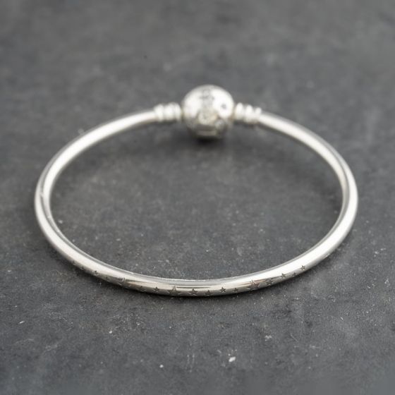 Second Hand Pandora Silver Cubic Zirconia Pandora Small Charm Bangle 41221399
