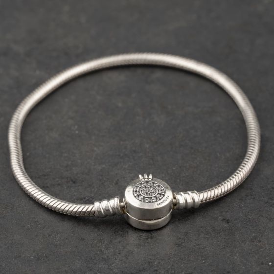 Second Hand Pandora Silver Cubic Zirconia Set Clasp 7.5 Inch Charm Bracelet 41221449
