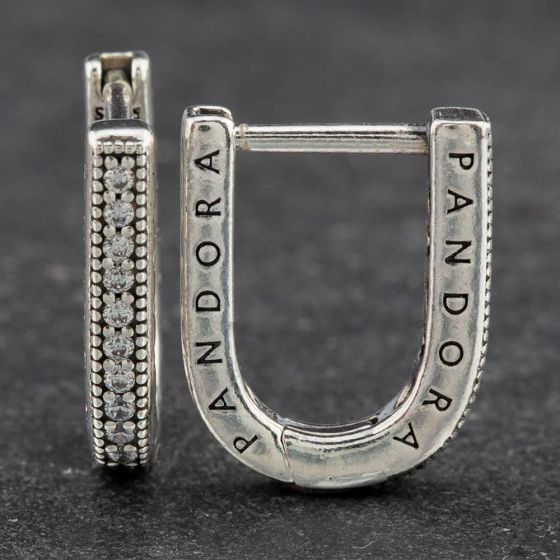 Second Hand Pandora U-Shaped Reversible Hoop Earrings 299488C01