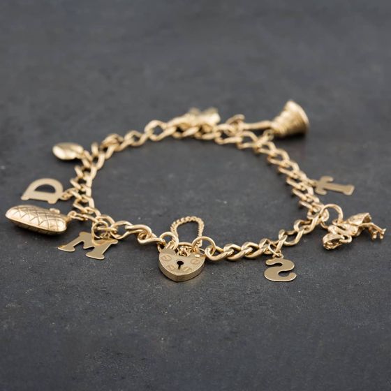 Second Hand 9ct Yellow Gold Charm Dangle Charm Bracelet 4123050