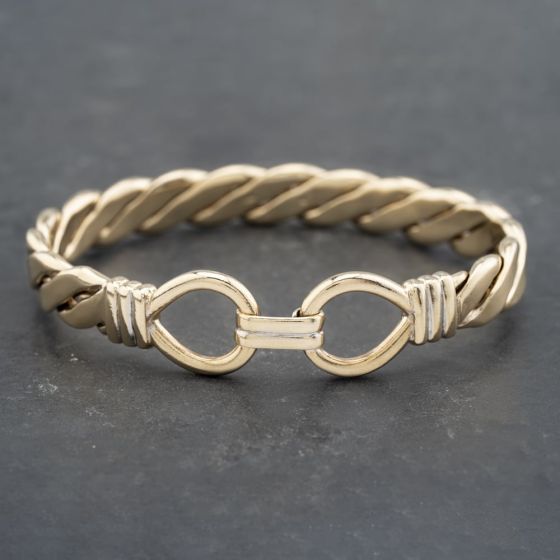 Second Hand 9ct Yellow Gold Hook Over Loop Heavy Twisted Standard Torque Bangle 41240004