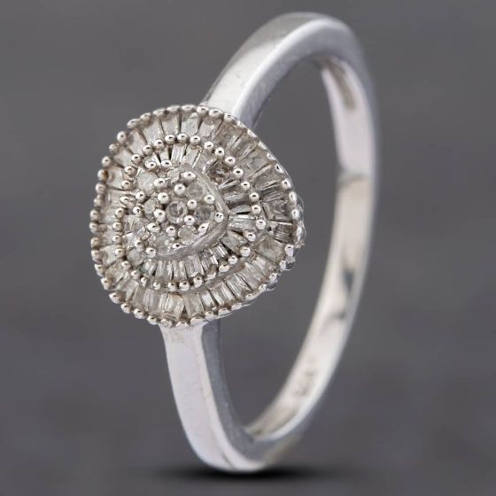 Second Hand Sterling Silver Diamond Heart Cluster Ring 412501162