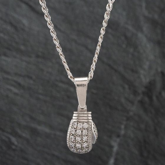 Second Hand Silver Cubic Zirconia Boxing Glove Pendant & 20 Inch Curb Chain 41251138