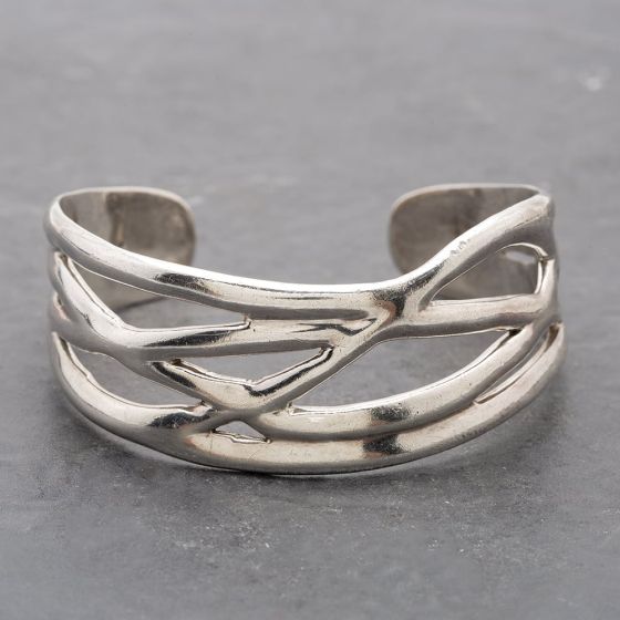 Second Hand Silver Cross Over Pattern St&Ard Cuff Bangle 41251370